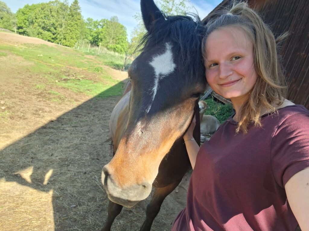 Selfie mit Pferd Tula auf einem Hof in Schweden - persönliche Erfahrungen nach zweieinhalb Wochen Schweden mit Camper