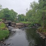 Ruhiger Fluss mit kleiner Holzbrücke und viel Natur in Schweden während unserer 6 Wochen Schweden mit dem Camper