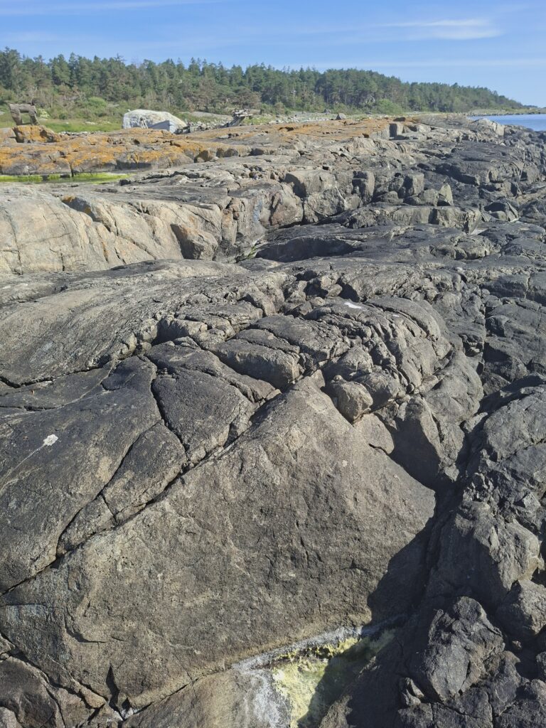 Glatt geschliffene Felsen an der Küste von Tromøy – ein Highlight unserer Reise zu den schönsten Orten in Norwegen mit dem Camper.