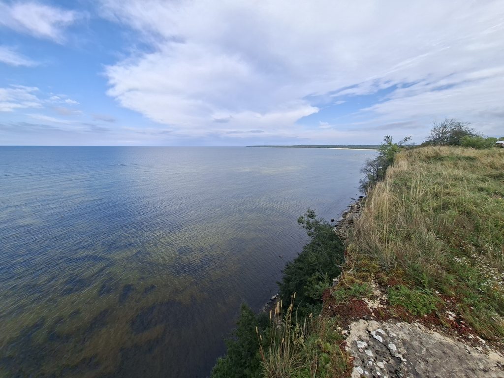 Aussicht von den Türisalu Cliff  Steilküsten in Estland aufs Meer. Die Sonne scheint und das Meer ist ruhig